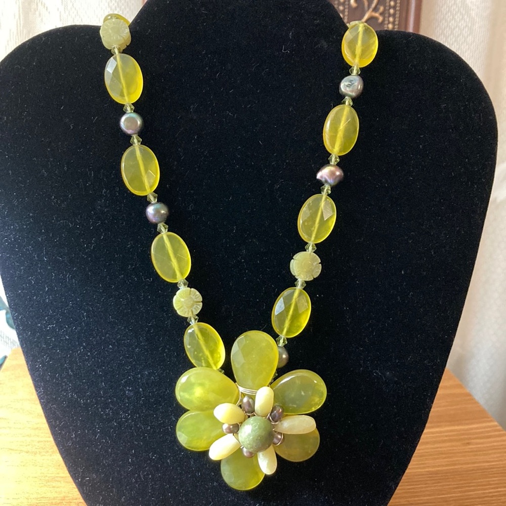 Artisan Green Necklace and matching earrings,  Elegant Design
